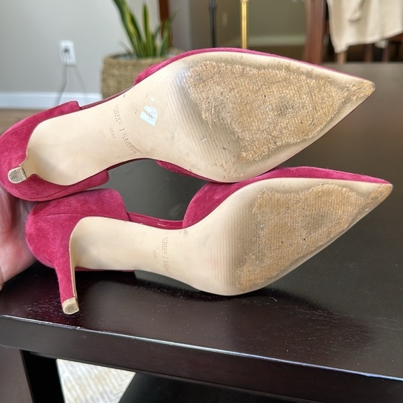Stiletto cut out suede pumps in a cranberry wine magenta shade - Picture 3 of 6